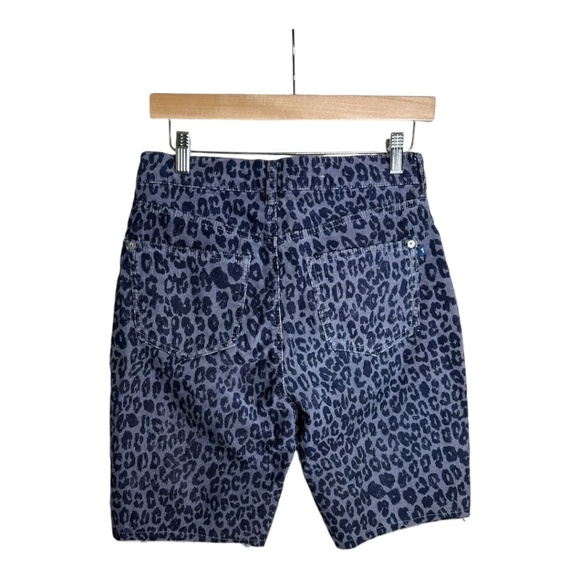 Anthropologie Pilcro Corduroy Bermuda Blue Leopard Print Long Shorts Size 27 - Picture 2 of 9